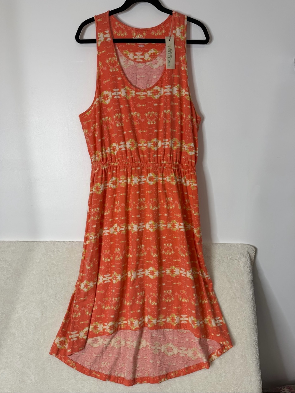 Natural Reflections Coral Pink Orange Dress High Low Womens Size XL NWT